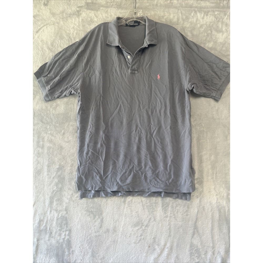 Polo Ralph Lauren Mens Gray Short Sleeve Classic Fit Polo Pink Pony Logo Size L